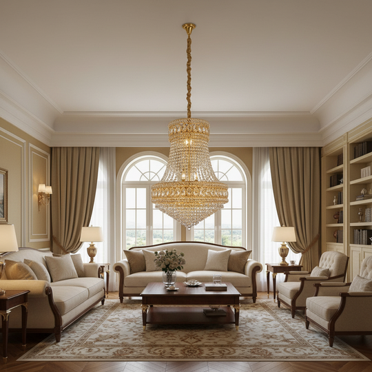 Crystal Chandelier EMPIRE Eleganza 10xE14, D50 cm, Gold, Adjustable Height, Metal and Crystal Crystal Chandeliers Default Title Alessandro Design