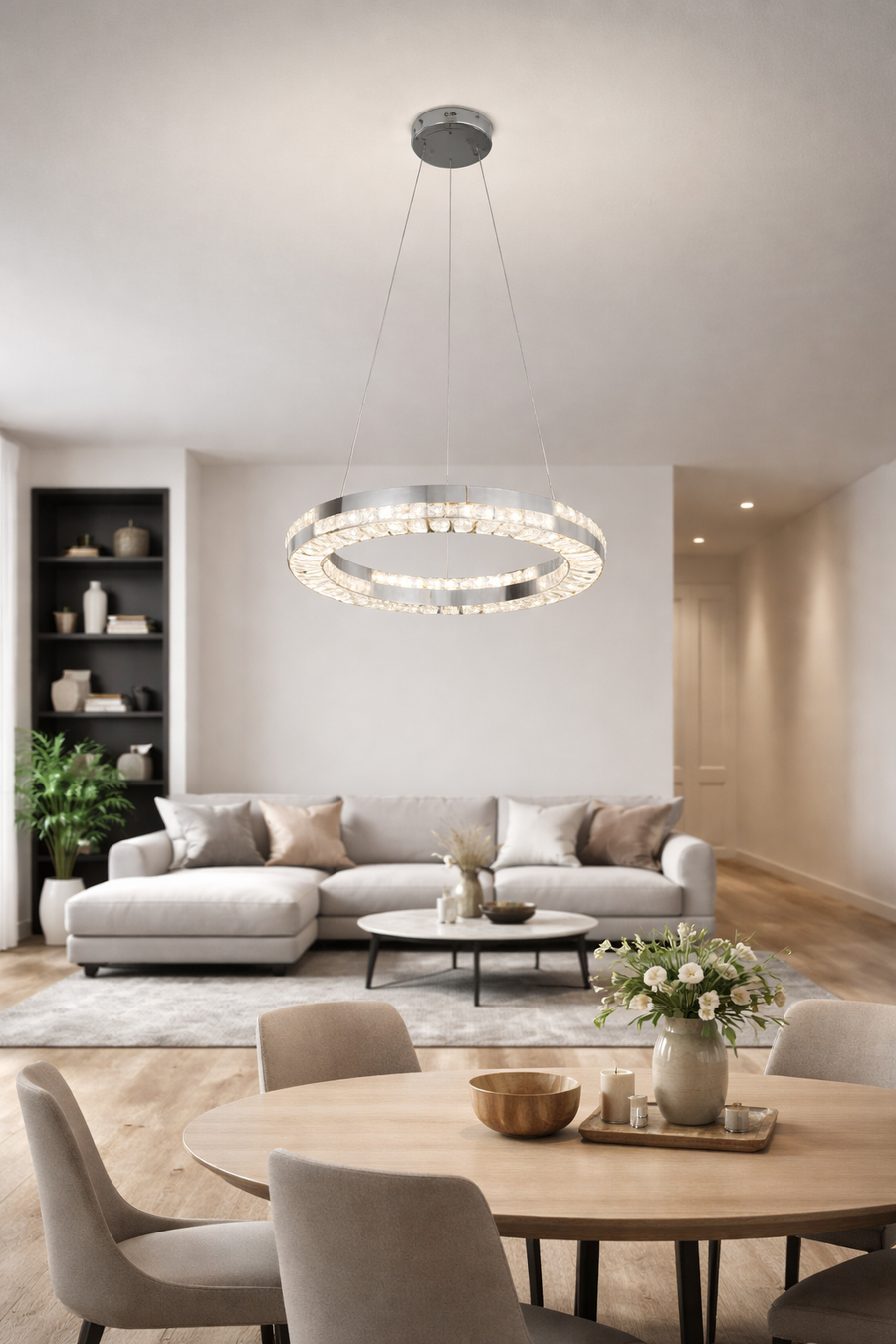 LED Chandelier with Remote Control, 60W, POLAR, Diameter 50 cm, Height 120 cm, Cold/Neutral/Warm Light, Dimmable, Silver, Crystal, Metal LED Chandelier with Remote Control Default Title Alessandro Design