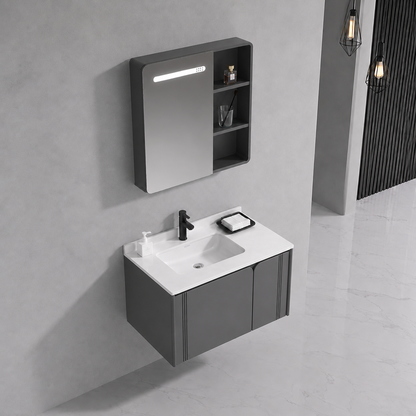 Set Mobilier ORIA pentru Baie, Latime 80cm, 3 Piese, Gri si Alb