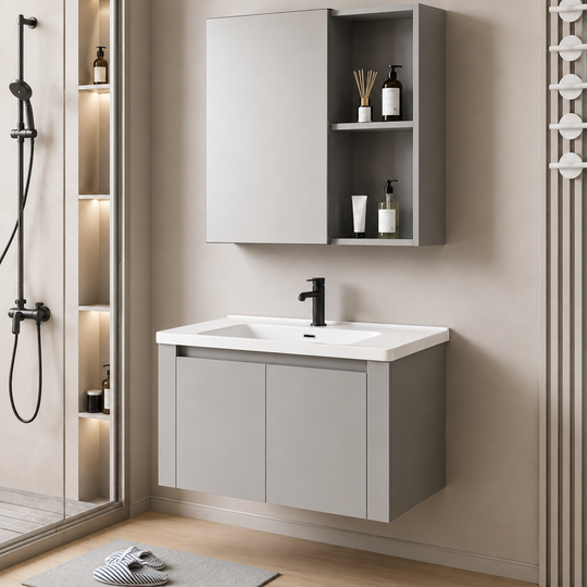 TIVOLI Bathroom Furniture Set, Sink Cabinet+Mirror Cabinet 60cm, 2 Pieces, Gray and White Bathroom Furniture Default Title Alessandro Design