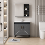 Set Mobilier SIENA pentru Baie ,Dulap Lavoar+Dulap Oglinda 100cm, 2 Piese, Gri si Negru