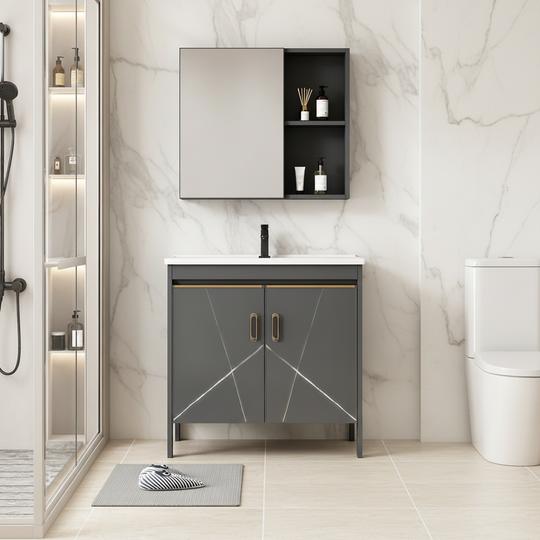 SIENA Bathroom Furniture Set, Sink Cabinet+Mirror Cabinet 60cm, 2 Pieces, Gray and White Bathroom Furniture Default Title Alessandro Design