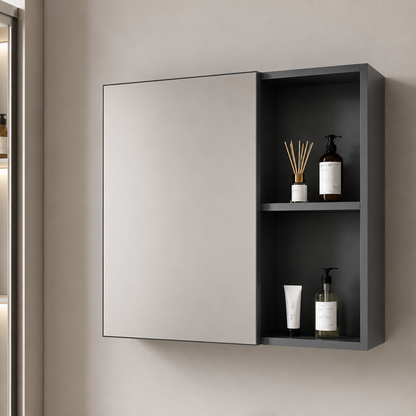 Set Mobilier SIENA pentru Baie ,Dulap Lavoar+Dulap Oglinda 100cm, 2 Piese, Gri si Negru