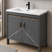 Set Mobilier SIENA pentru Baie ,Dulap Lavoar+Dulap Oglinda 100cm, 2 Piese, Gri si Negru