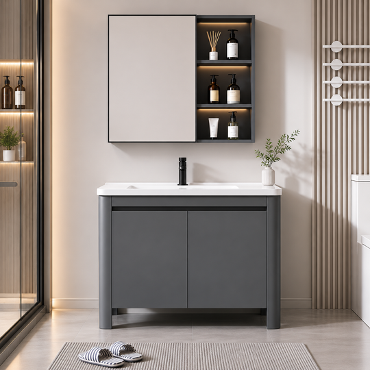 VION Bathroom Furniture Set, Sink Cabinet+Mirror Cabinet 60cm, 2 Pieces, Gray and White Bathroom Furniture Default Title Alessandro Design