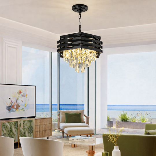 HEXA Crystal Chandelier Ø30cm 3xE14 Black Adjustable Height Crystal Chandeliers Default Title Alessandro Design