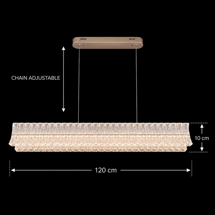 LED Chandelier with Remote Control, Suspended TAMY 160W, Linear, Cold/Warm/Neutral light, Gold, Adjustable Height