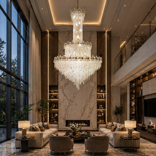 LED Crystal Chandelier 13 xGU10 Meili Chrome, Diameter 80cm, Height 240cm, Ladder Model