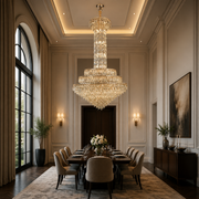 Candelabru Cristal GRAND 87xE14, D138 cm, Auriu, Inaltime Reglabila, Metal si Cristal