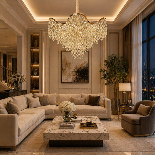 Crystal Chandelier VELOURA Eleganza 9xE14, D50 cm, Gold, Adjustable Height, Metal and Crystal Crystal Chandeliers Default Title Alessandro Design