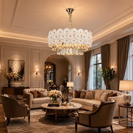 Crystal Chandelier PETAL Eleganza 9xE14, D50 cm, Gold, Adjustable Height, Metal and Crystal Crystal Chandeliers Default Title Alessandro Design