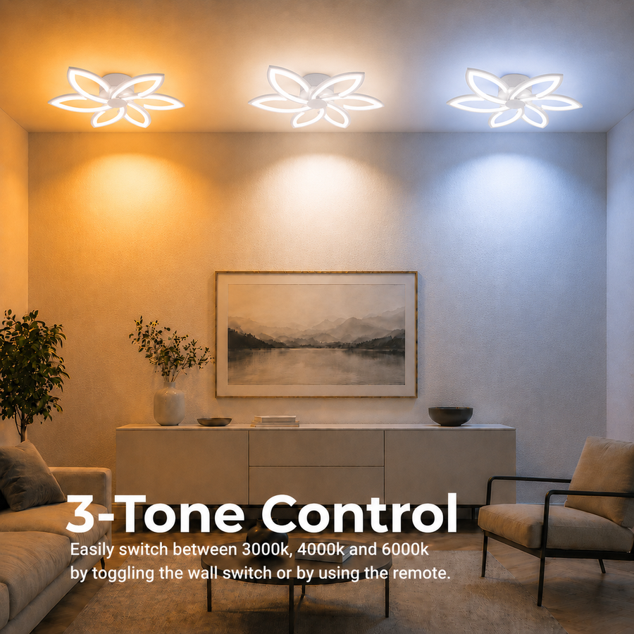 LED chandelier with remote control and crystal FLORA 82W, 6 Petals, Cold/Warm/Neutral light, Dimmable, White