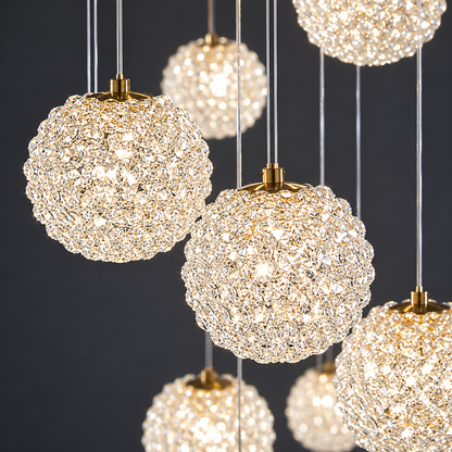 MILLE Crystal Chandelier, 18xG9, Diameter 60cm x Height 340cm, Crystal and Metal, Gold
