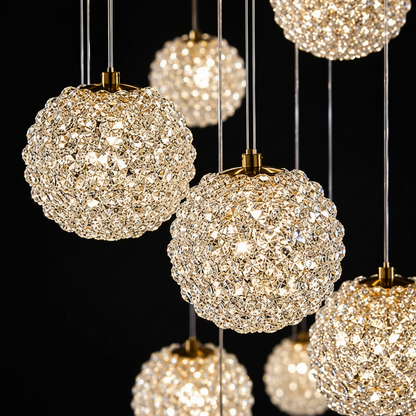 MILLE Crystal Chandelier, 25xG9, Diameter 60cm x Height 340cm, Crystal and Metal, Gold