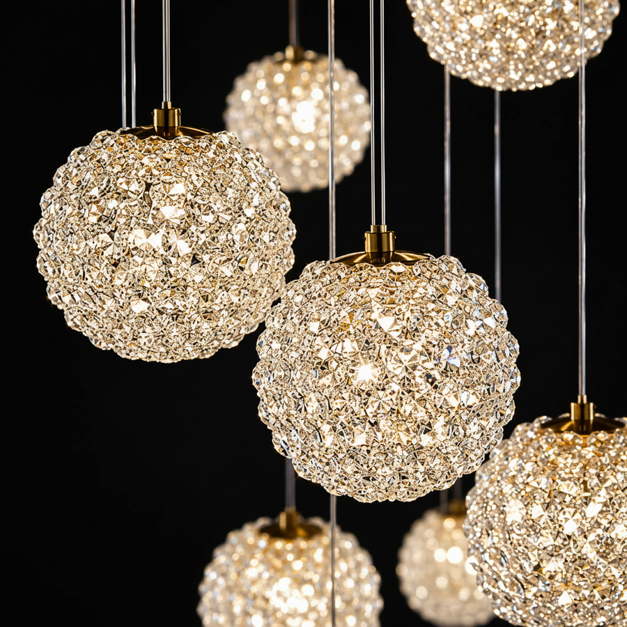 MILLE Crystal Chandelier, 25xG9, Diameter 60cm x Height 340cm, Crystal and Metal, Gold