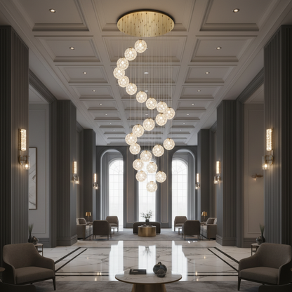 MILLE Crystal Chandelier, 25xG9, Diameter 60cm x Height 340cm, Crystal and Metal, Gold