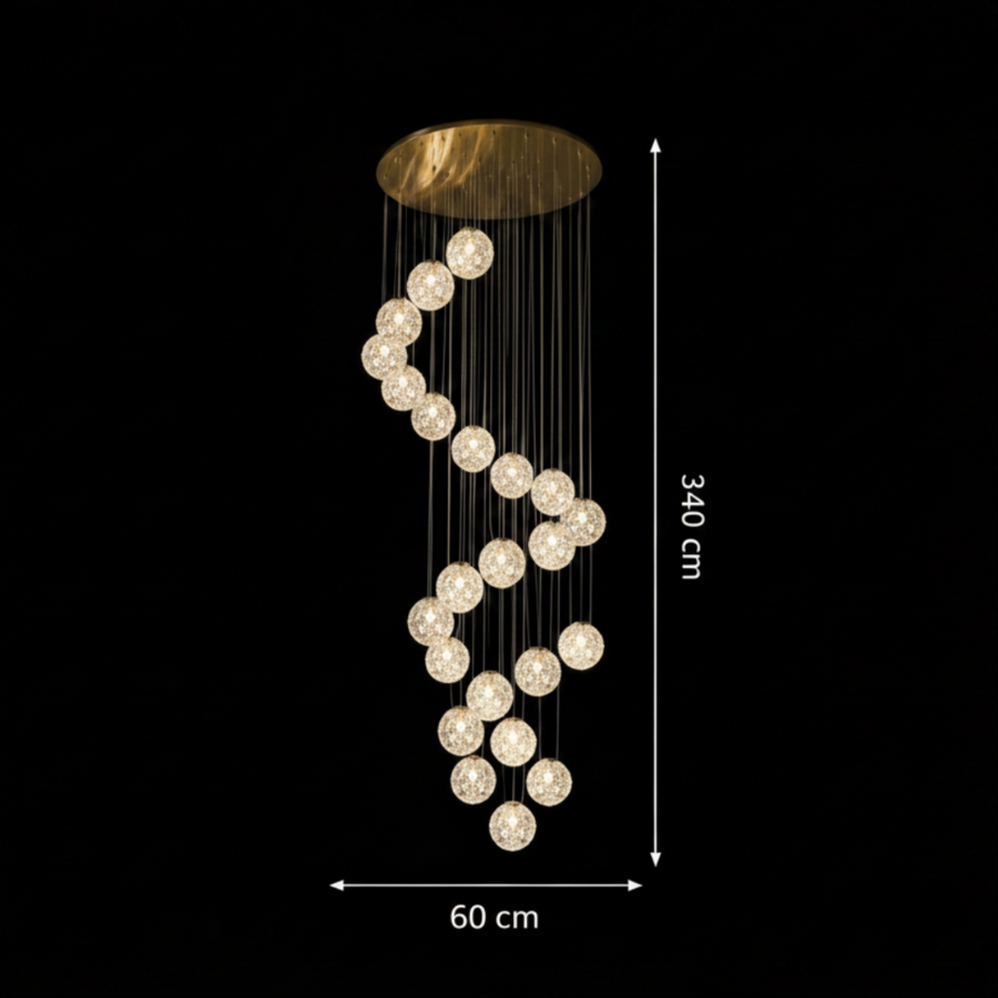 MILLE Crystal Chandelier, 25xG9, Diameter 60cm x Height 340cm, Crystal and Metal, Gold