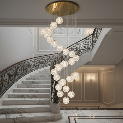 MILLE Crystal Chandelier, 25xG9, Diameter 60cm x Height 340cm, Crystal and Metal, Gold