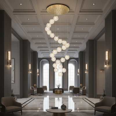 MILLE Crystal Chandelier, 25xG9, Diameter 60cm x Height 340cm, Crystal and Metal, Gold