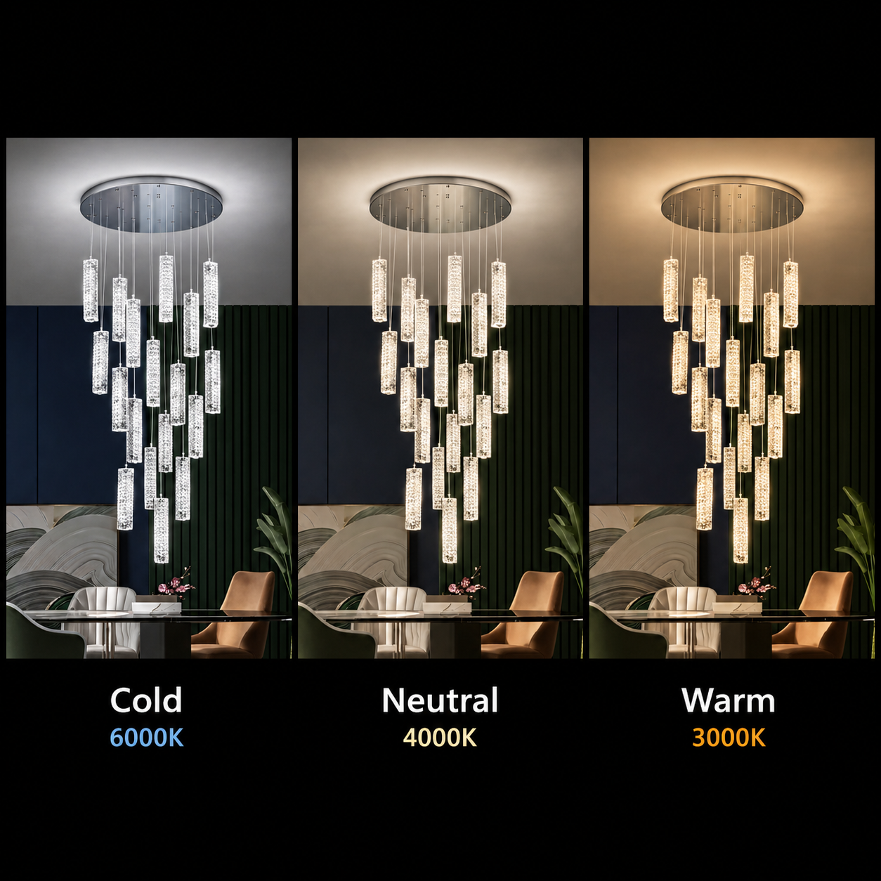 Candelabru Cristal LED AMIRI 82W Crom, Lumina Calda/Neutra/Rece 3000K/4000K/6000K Amiri, Diametru 40cm x Inaltime 300cm, Cristal si Metal Candelabre Cristal Default Title Alessandro Design