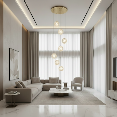MILLE Crystal Chandelier, 7xG9, Diameter 60cm x Height 340cm, Crystal and Metal, Gold
