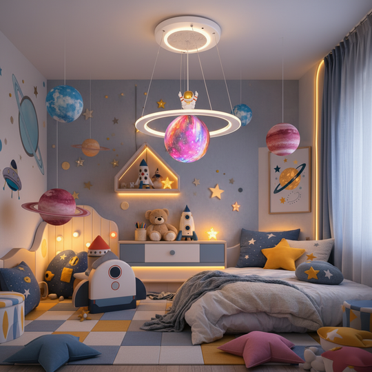 ASTRONAUT LED Chandelier 60W, 1xE27, Cold/Warm/Neutral light, White Pink Children's Chandeliers Default Title Alessandro Design
