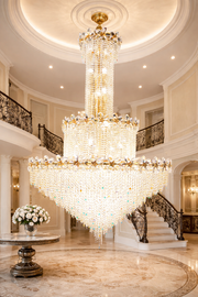 LED Crystal Chandelier 13 xGU10 Meili Chrome, Diameter 80cm, Height 240cm, Ladder Model