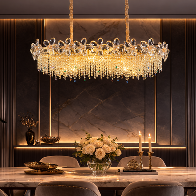 Crystal Chandelier Regalis 11x E14, Diameter 85cm, Shiny Gold, Adjustable Height, Metal and Crystal