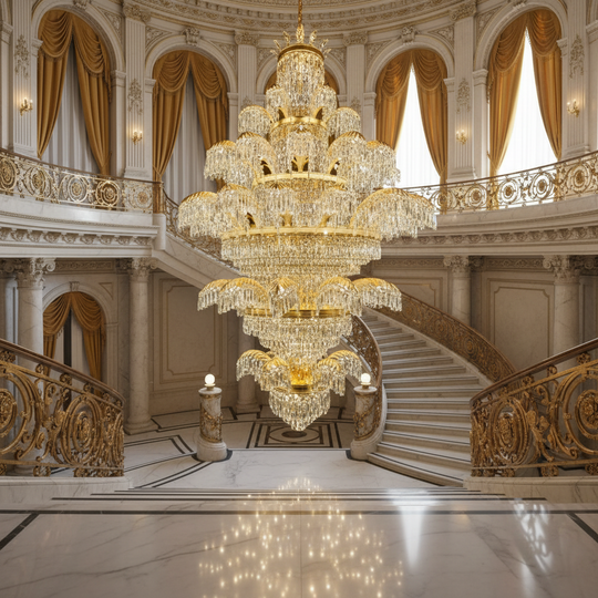 Crystal Chandelier PALACE Grande, 52 arms, 96xG9, Diameter 150cm, Height 230cm, Shiny Gold, Adjustable Height, Elegant Design Crystal Chandeliers Default Title Alessandro Design
