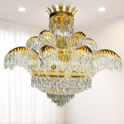 Crystal Chandelier Regalis 11x E14, Diameter 85cm, Shiny Gold, Adjustable Height, Metal and Crystal