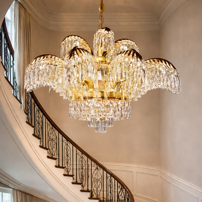 Crystal Chandelier Regalis 11x E14, Diameter 85cm, Shiny Gold, Adjustable Height, Metal and Crystal