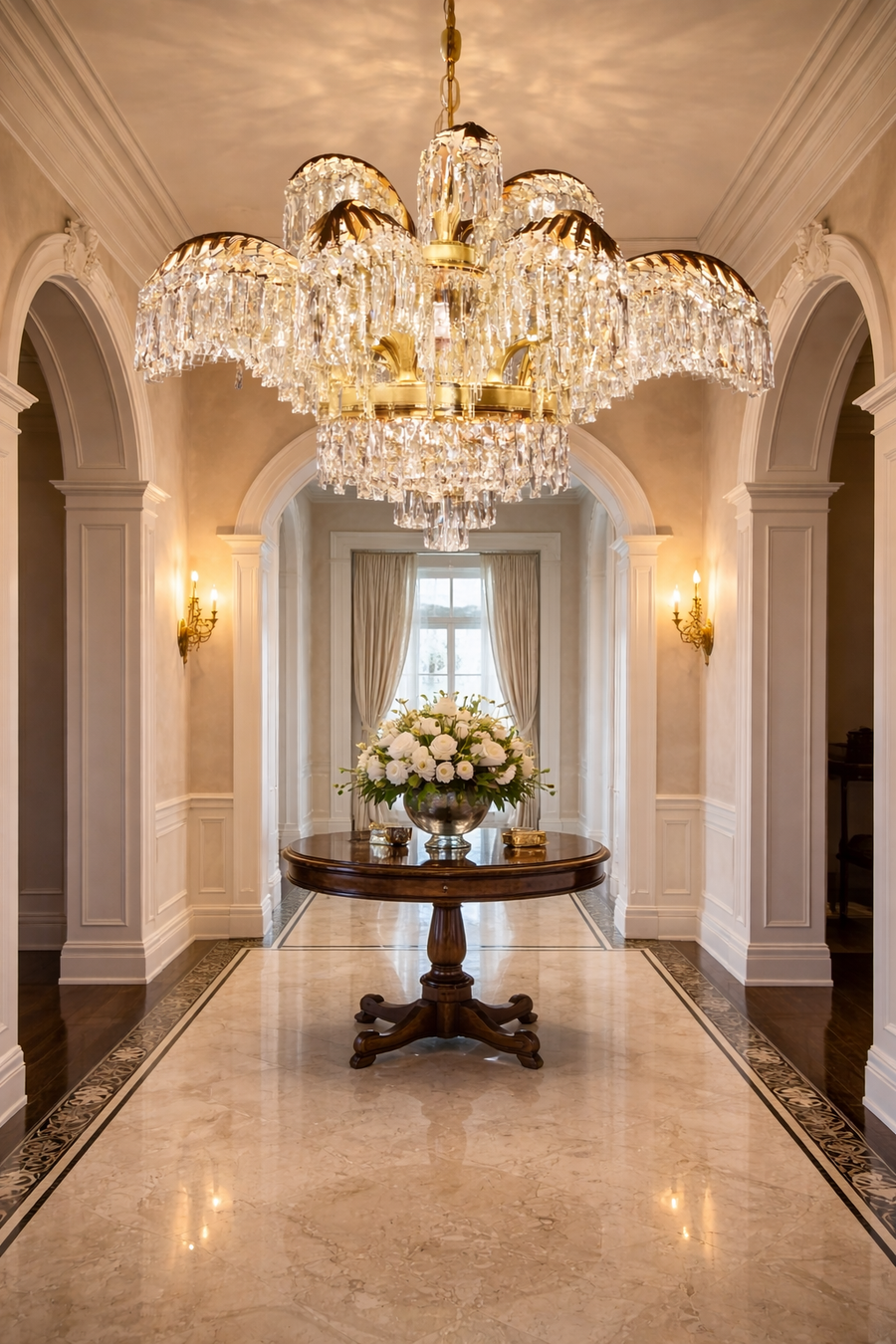 Crystal Chandelier Regalis 11x E14, Diameter 85cm, Shiny Gold, Adjustable Height, Metal and Crystal