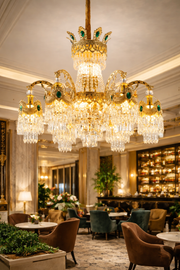 Crystal Chandelier Regalis 11x E14, Diameter 85cm, Shiny Gold, Adjustable Height, Metal and Crystal