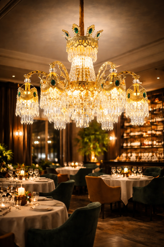 Crystal Chandelier Regalis 11x E14, Diameter 85cm, Shiny Gold, Adjustable Height, Metal and Crystal