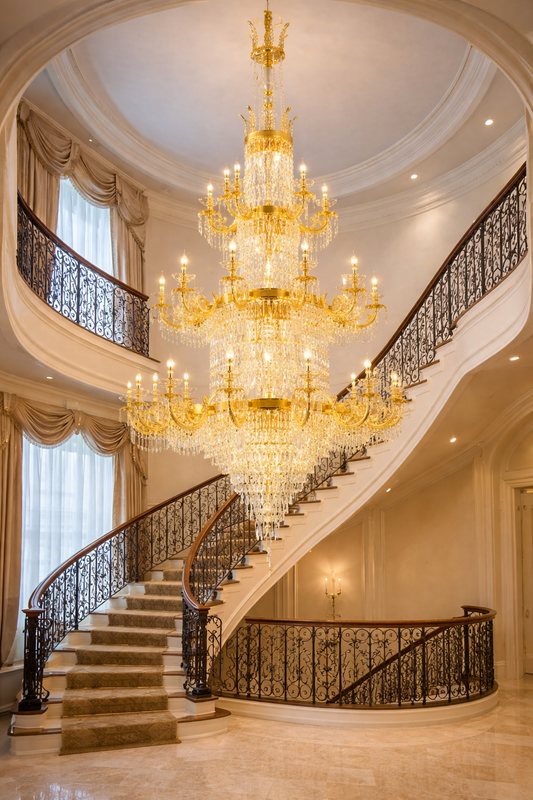 Crystal Chandelier CC8043/600H1800GD, Diameter 60cm, Height 180cm, Shiny Gold, Adjustable Height, Elegant Design