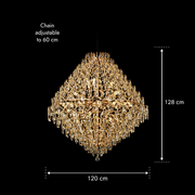 KONIG Grande Crystal Chandelier, 32xE14, D120 cm, Gold, Adjustable Height, Metal and Crystal