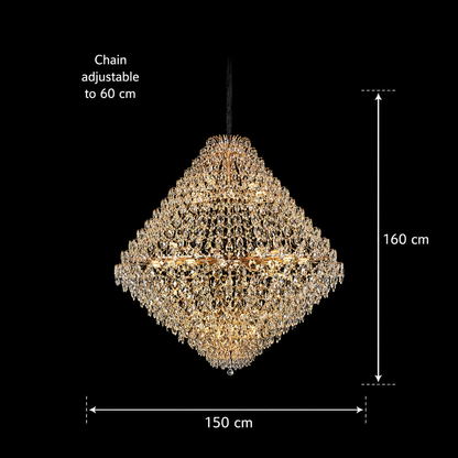 KONIG Grande Supremo Crystal Chandelier, 54xE14, D150 cm, Gold, Adjustable Height, Metal and Crystal
