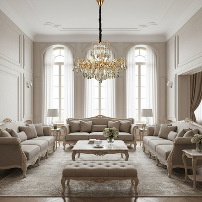 REINA Magno Crystal Chandelier, 6xE14, D60cm, Gold, Metal and Crystal