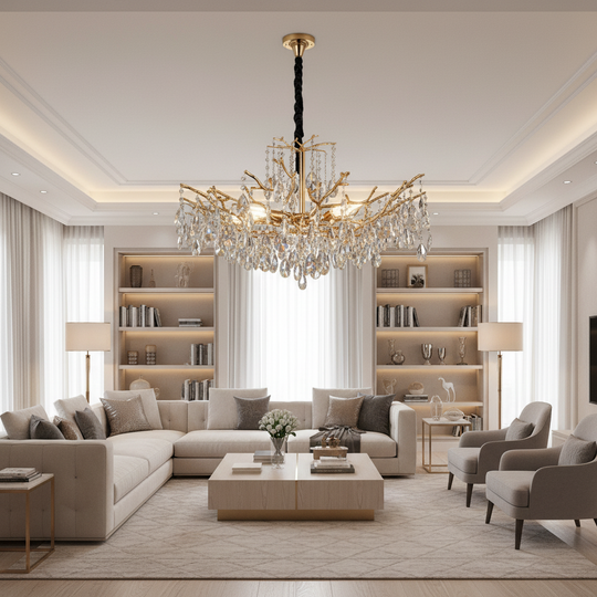 REINA Regalis Crystal Chandelier, 8xE14, D80cm, Gold, Metal and Crystal