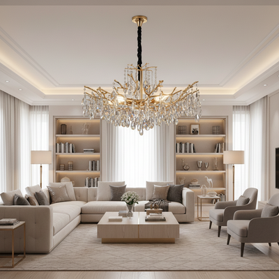 REINA Regalis Crystal Chandelier, 8xE14, D80cm, Gold, Metal and Crystal