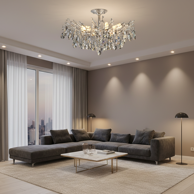 REINA Magno Crystal Chandelier, 6xE14, D60cm, Shiny Chrome, Metal and Crystal