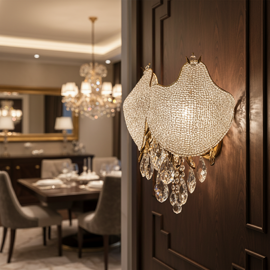 Crystal lamp LUXE, 3xE14, Diameter 30 cm, Height 31 cm, Shiny Gold, Elegant Design Candelabra Crystal Default Title Alessandro Design