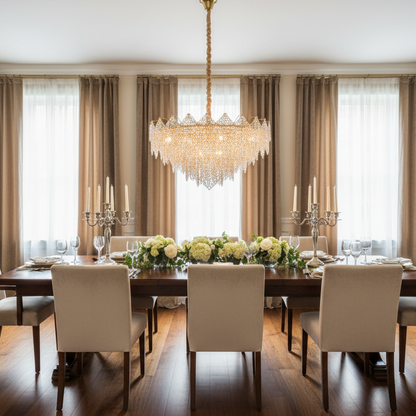 Candelabru Cristal LACE Regalis 21xE14, Diametru 80cm, Inaltime 49cm, Auriu Lucios, Inaltime Reglabila, Design Elegant