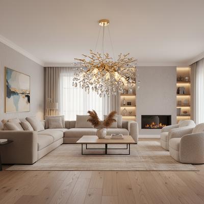 Crystal Chandelier LEAF Magno, Φ60cm, 8xE14, Gold, Metal and Crystal