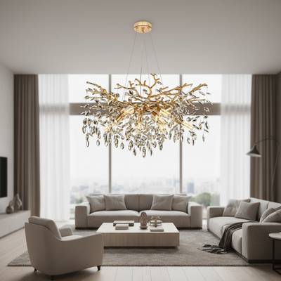 Crystal Chandelier LEAF Regalis, Φ80cm, 10xE14, Gold, Metal and Crystal
