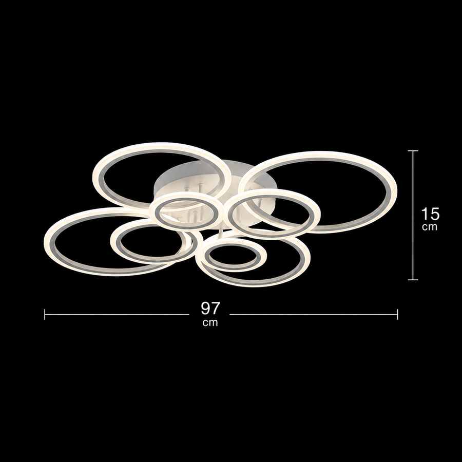 LED chandelier with remote control BETTY 127W, 8 Circles, Cold/Warm/Neutral light, Dimmable, White