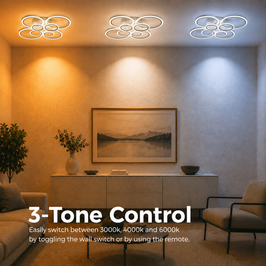 LED chandelier with remote control BETTY 127W, 8 Circles, Cold/Warm/Neutral light, Dimmable, White