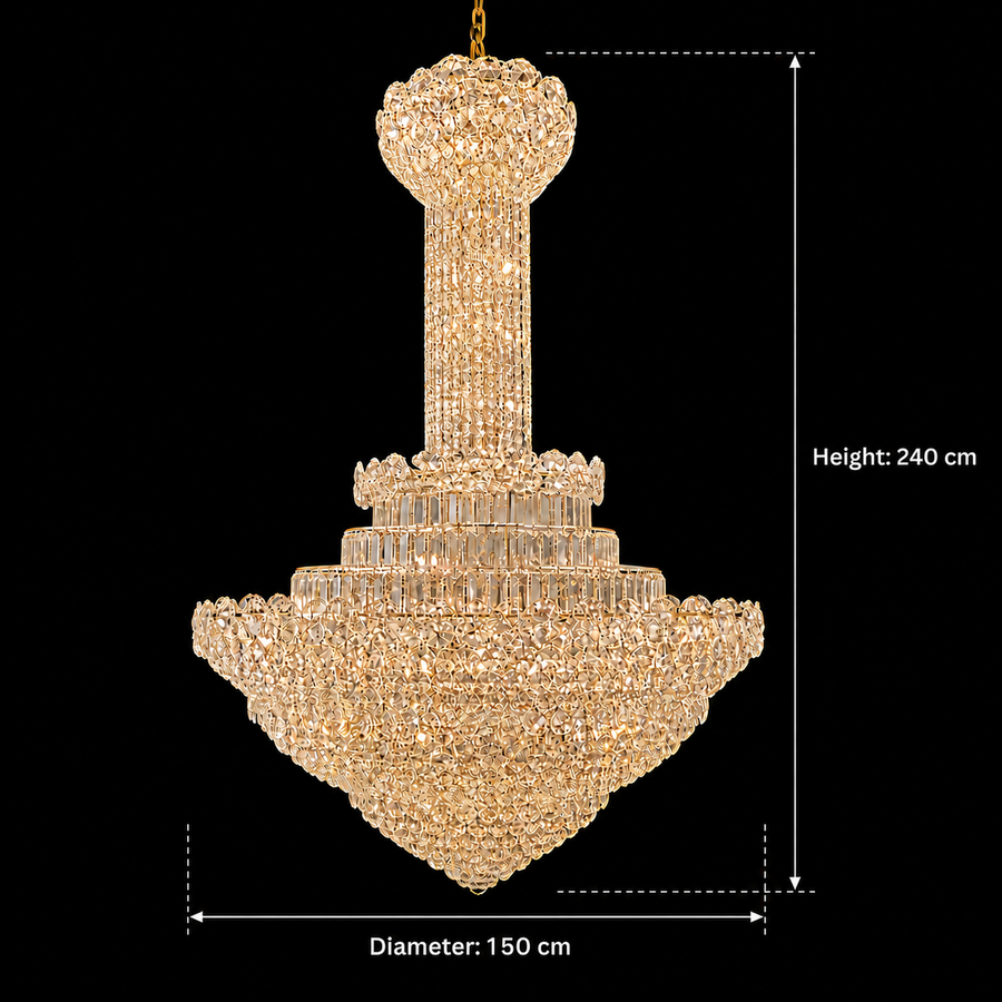 Candelabru Cristal PALAIS Grande 65xE14, Diametru 150cm, Inaltime 240cm, Auriu Lucios, Inaltime Reglabila, Design Elegant Candelabre Cristal Default Title Alessandro Design