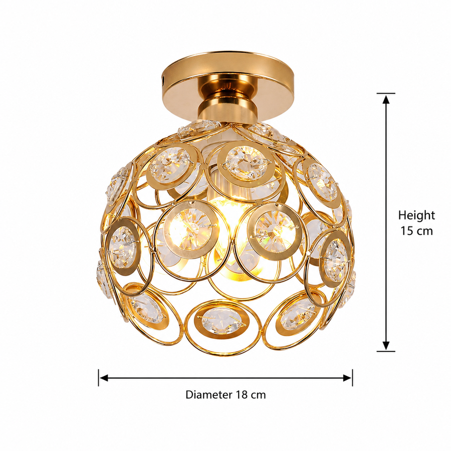 Vera Chandelier, 1*E27, Gold, Metal and Crystal