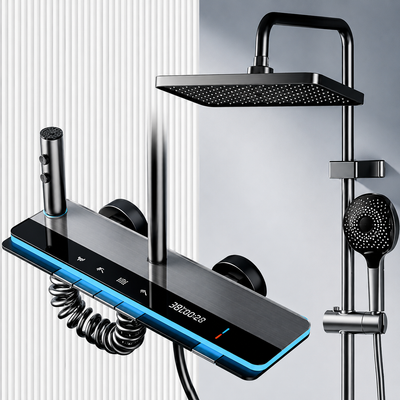 MARX Shower Column, Metal, Square Para, Rain Effect, 3 Functions, Wall Mounted, Black, Accessories Included